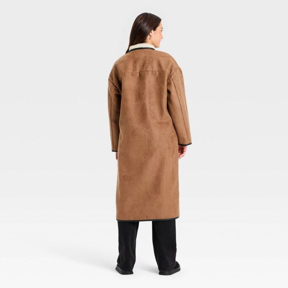 Women's Faux Suede Long Coat - Universal Thread Tan XS - Picture 2 of 3